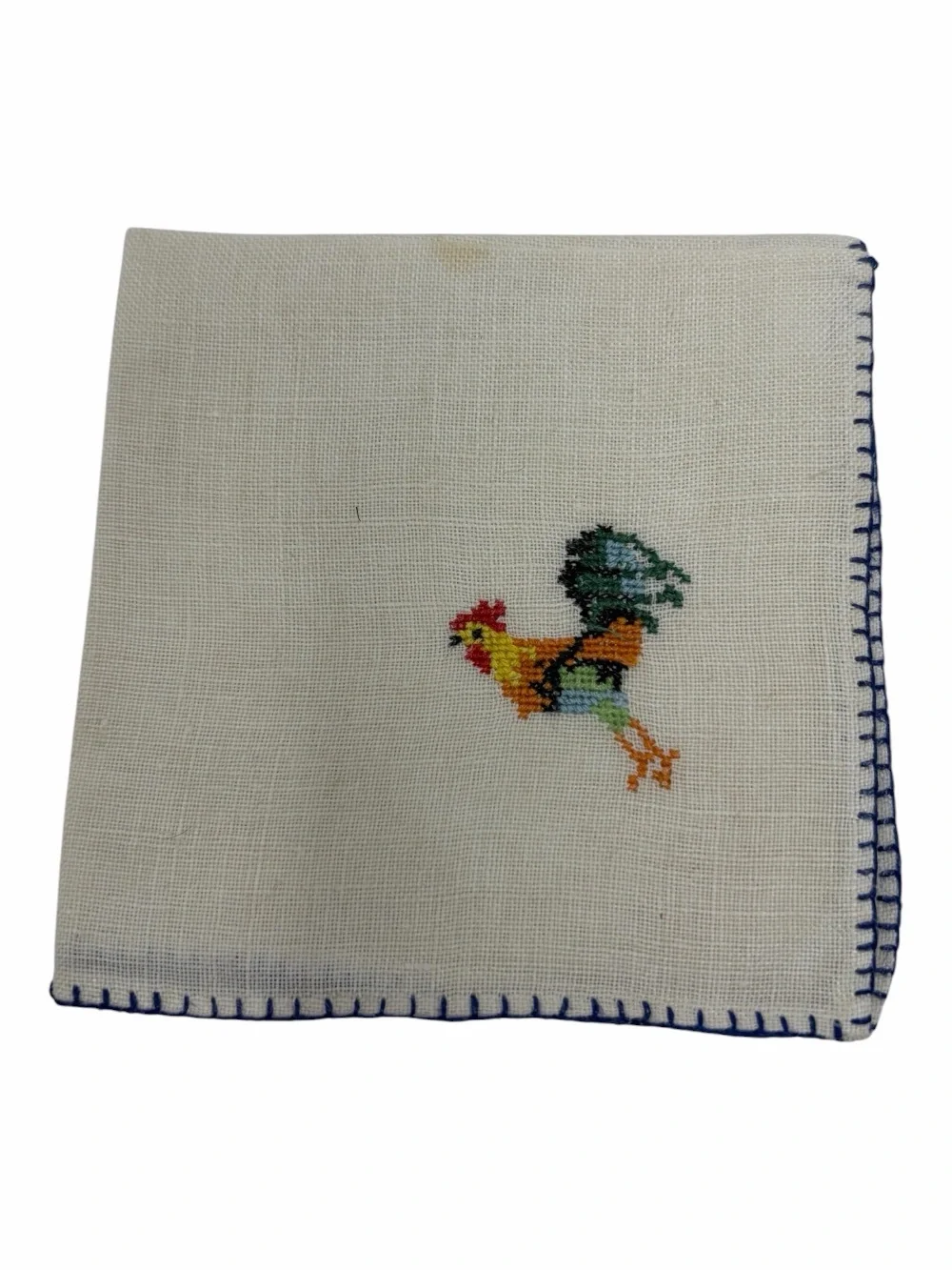 Vintage Hand Embroidered Cocktail Napkins Roosters Colorful NICE Set of 10